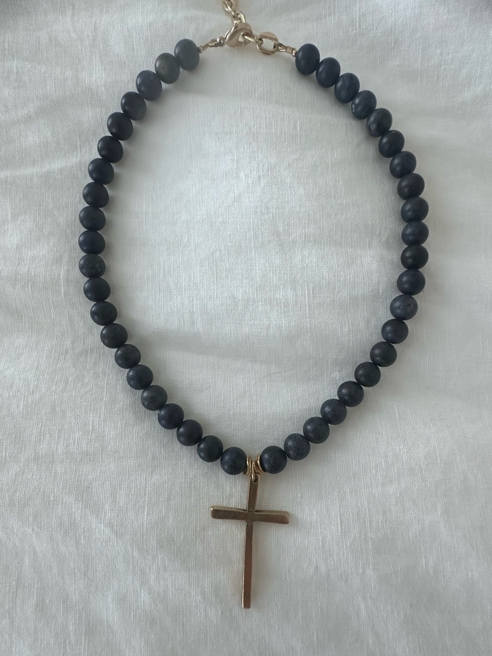 CV Designs, navy Beaded Cross pendant Necklace